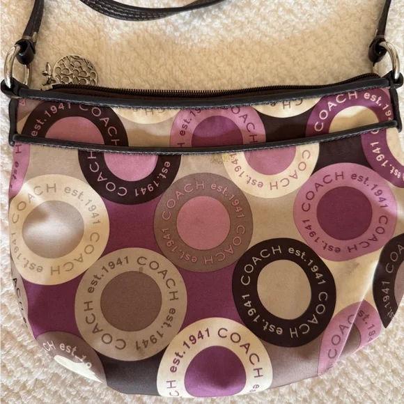 COACH crossbody C logo Alexandra purple and brown satin feel material. - Picture 2 of 6